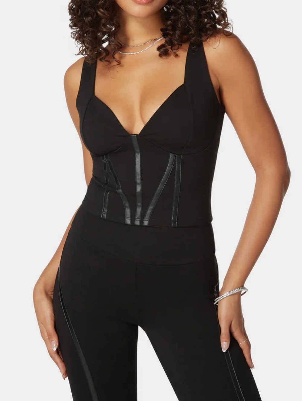 NWOT BEBE Pdr Combo Vegan Leather Corset Crop Top Size medium